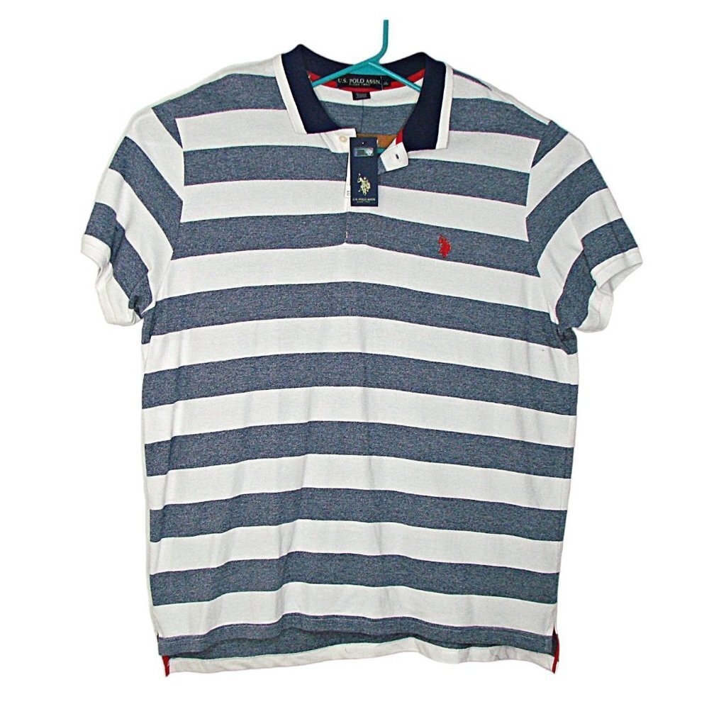 NEW US Polo Assn Polo Shirt Mens Blue White Striped Short Sleeve Cotton Sz XXL